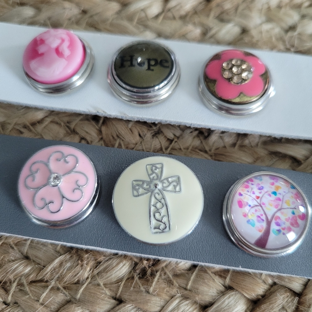 Bundle 2 Leather Snap Bracelets with Pretty Decorative Snap Buttons